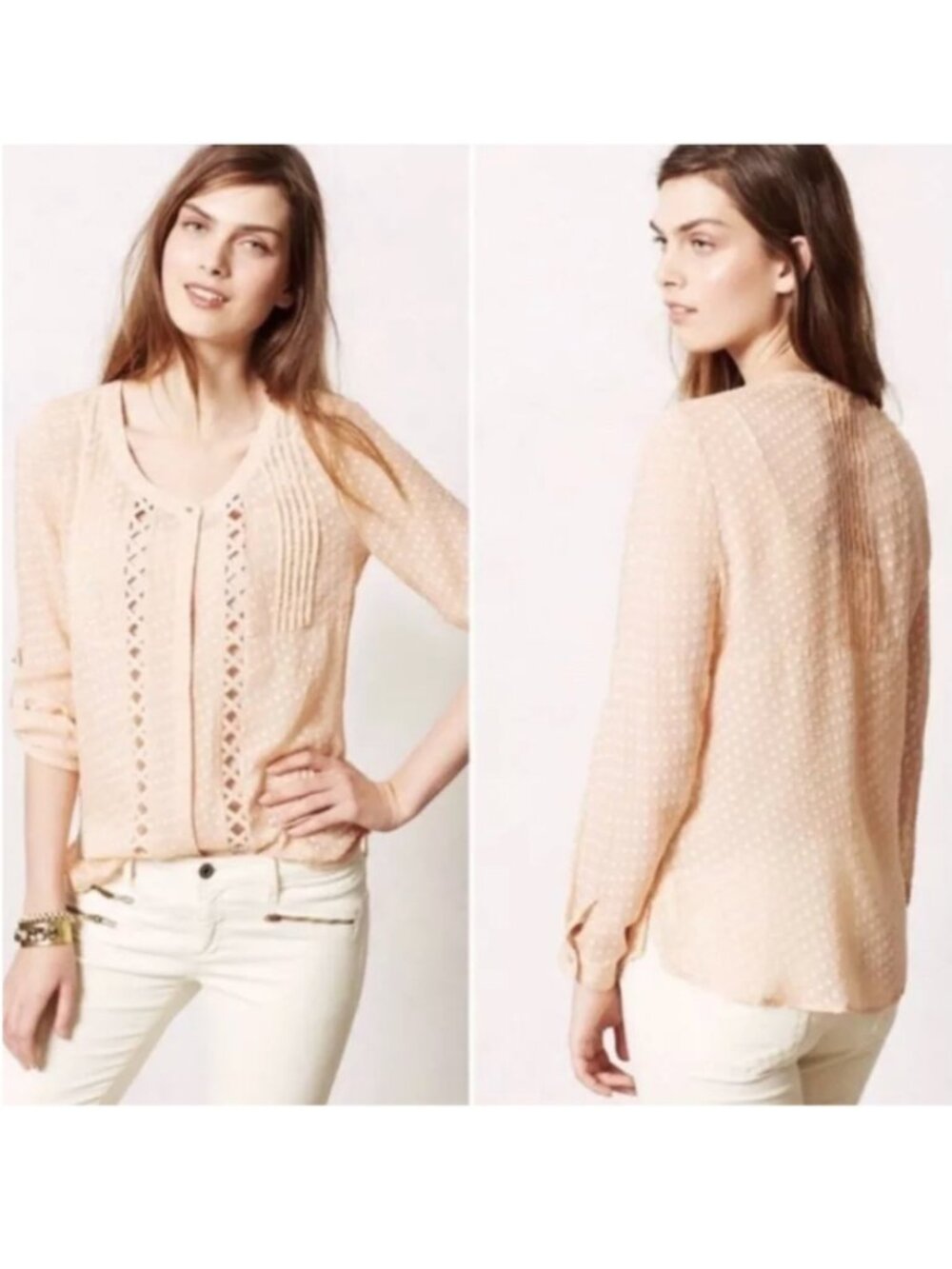 Meadow Rue (Anthropologie) Women's Peach Silk ADORIA Blouse, Size Medium